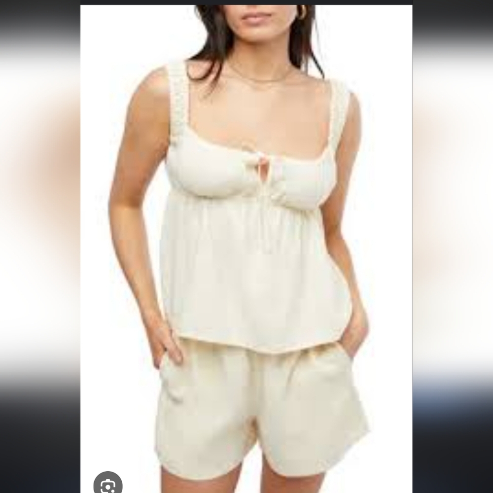 WeWoreWhat NWT Linen Blend Antique White Tie Front Cami Top Size XL